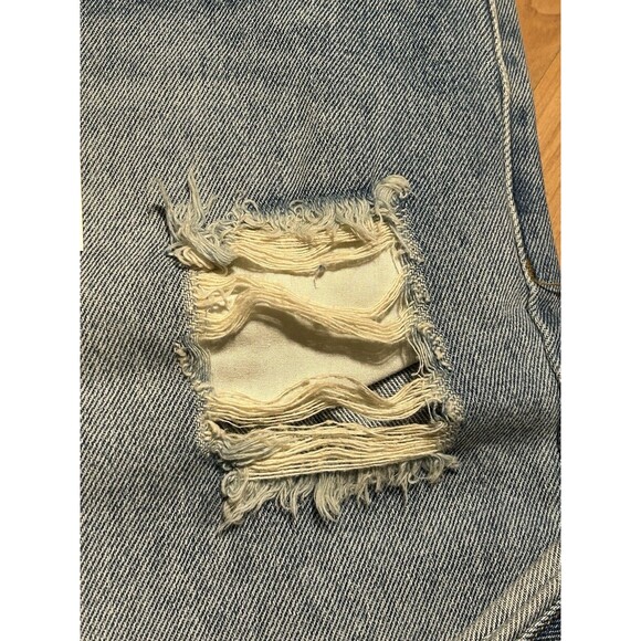 First Row Relaxed Flare Jeans 38x33 Distressed Raw Hem USA Flag Patch - Picture 3 of 8